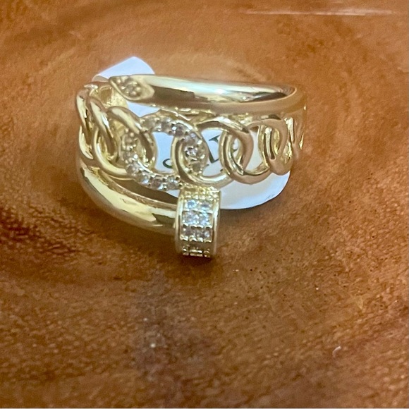 Iced Out Cuban Link Nail Ring 18K Gold Filled Designer Inspired Size 7 - Picture 7 of 10